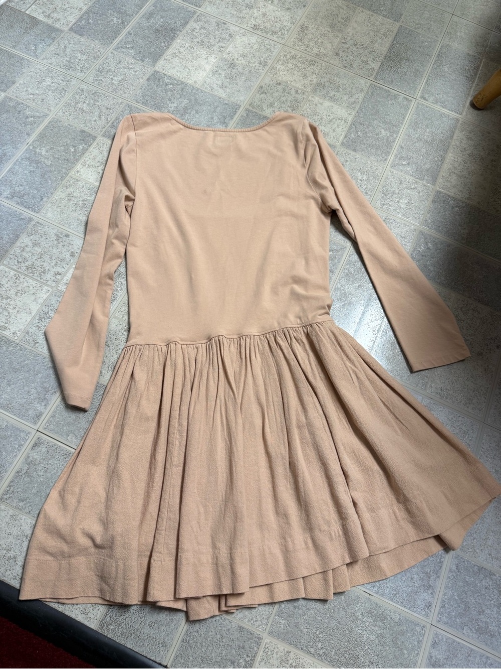 Free People Onda Long-Sleeve Scoop Cotton Dress in Taupe Blush Pink - Picture 5 of 9